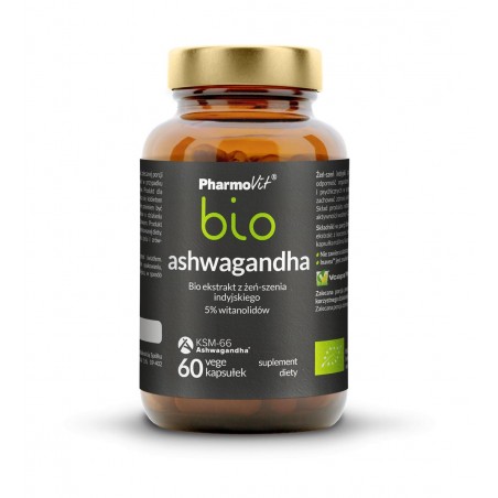 Ashwagandha bio ekstrakt bio z żeń-szenia indyjskiego 5% witanolidów 60 kaps Vcaps® Plus | Pharmovit bio