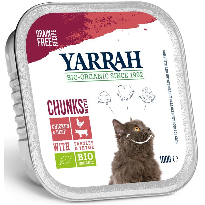 (DLA KOTA) KAWAŁKI KURCZAKA I WOŁOWINY BIO 100 g - YARRAH