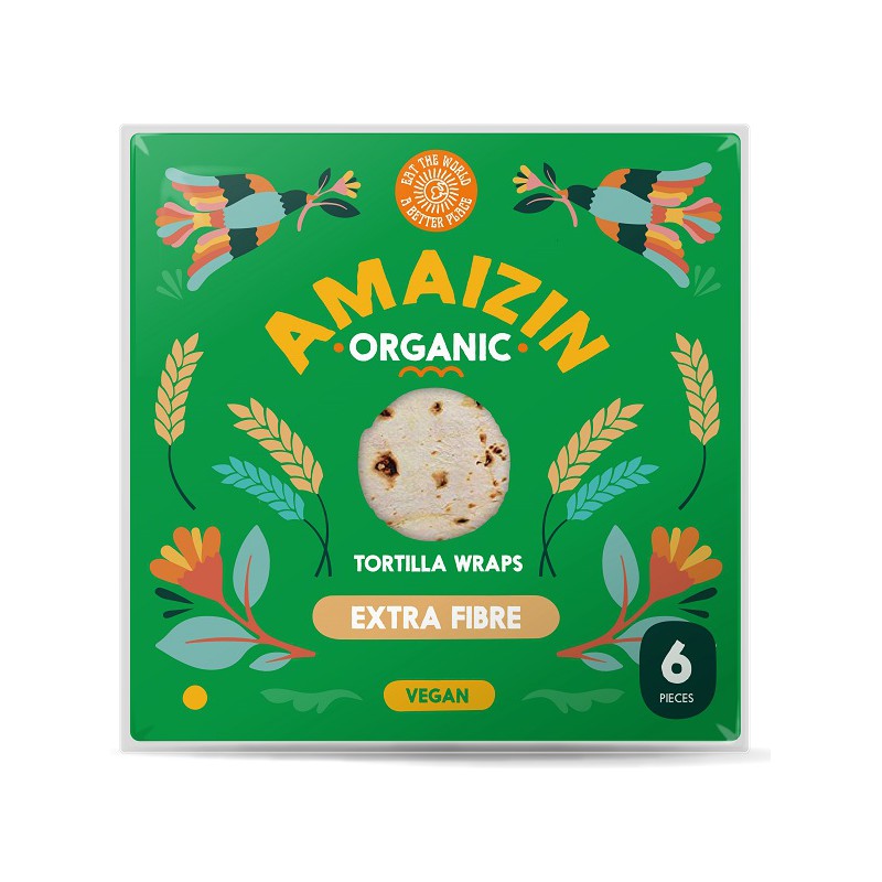 TORTILLA WRAPS Z OTRĘBAMI (ŹRÓDŁO BŁONNIKA POKARMOWEGO) BIO 240 g - AMAIZIN