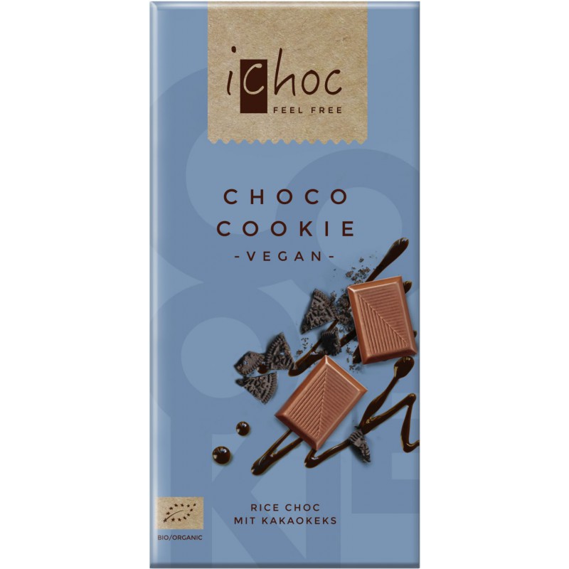 ICHOC CZEKOLADA KUWERTURA Z KAWAŁKAMI CIASTEK KAKAOWYCH (NA NAPOJU RYŻOWYM) BIO 80 g - ICHOC (VIVANI)