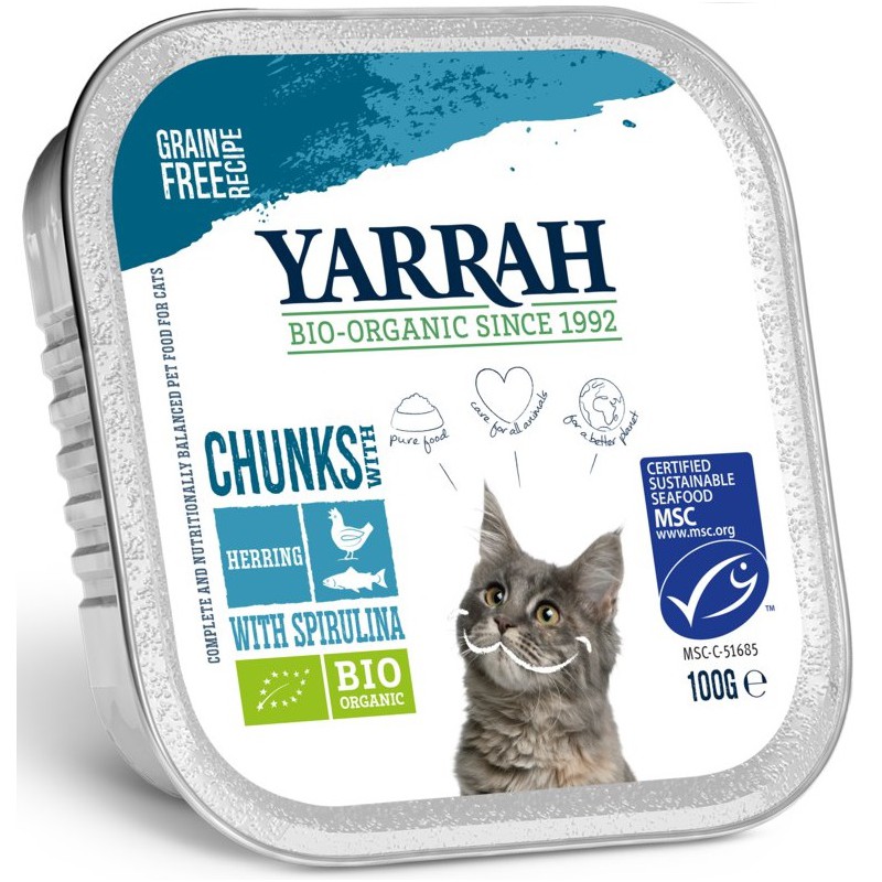 (DLA KOTA) KAWAŁKI KURCZAKA I RYBY ZE SPIRULINĄ BIO 100 g - YARRAH