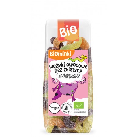 WĘŻYKI OWOCOWE BEZ ŻELATYNY BEZGLUTENOWE BIO 100 g - BIOMINKI