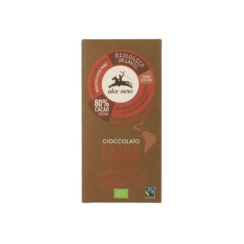 CZEKOLADA GORZKA Z ZIARNAMI KAKAOWCA FAIR TRADE BEZGLUTENOWA BIO 100 g - ALCE NERO