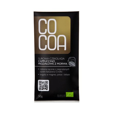 CZEKOLADA SUROWA CAPPUCCINO MIGDAŁOWE Z MORWĄ BIO 50 g - COCOA