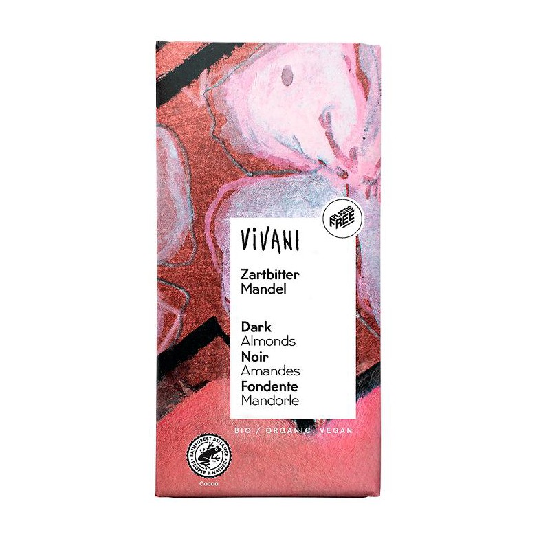 CZEKOLADA GORZKA Z MIGDAŁAMI BIO 100 g - VIVANI