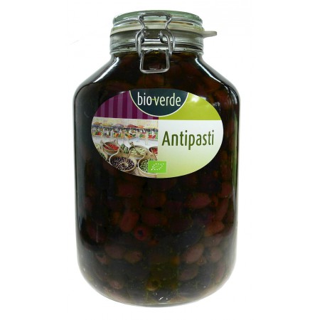 OLIWKI CZARNE KALAMATA BEZ PESTEK Z ZIOŁAMI W OLEJU BIO 4,55 kg (SŁOIK) - BIO VERDE