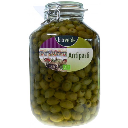 OLIWKI ZIELONE BEZ PESTKI Z ZIOŁAMI W OLEJU BIO 4,55 kg (SŁOIK) - BIO VERDE