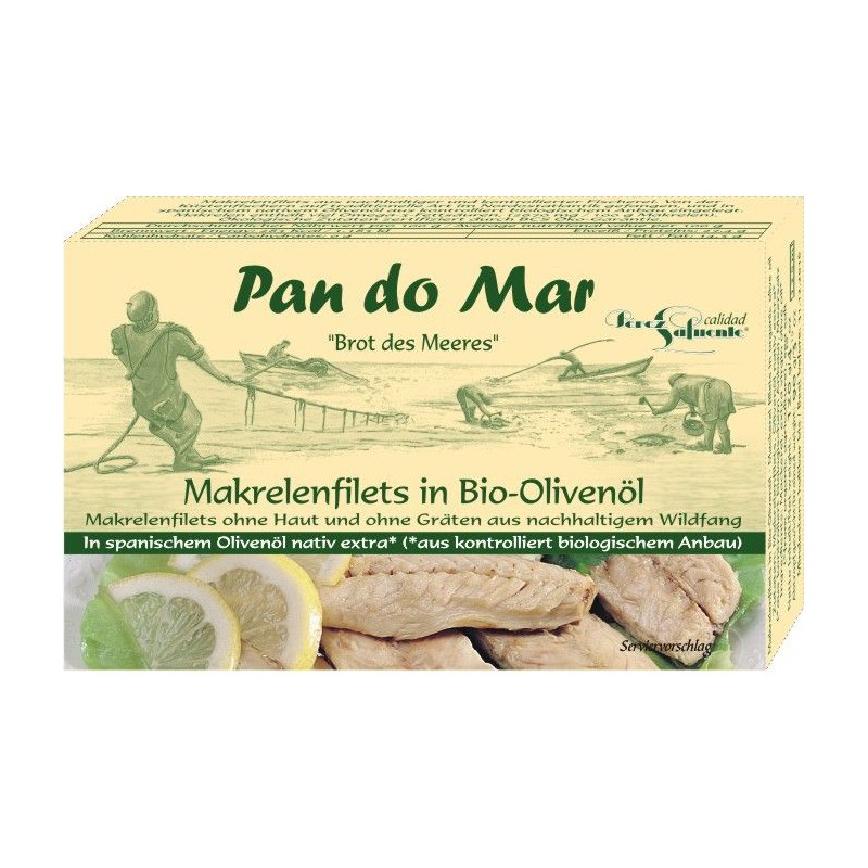 MAKRELA FILETY W BIO OLIWIE Z OLIWEK EXTRA VIRGIN 120 g (90 g) - PAN DO MAR