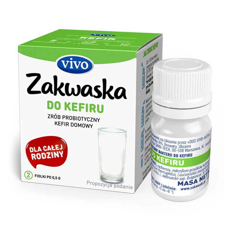 ŻYWE KULTURY BAKTERII DO KEFIRU "ZAKWASKA" BEZGLUTENOWE 1 g (2 FIOLKI) - VIVO