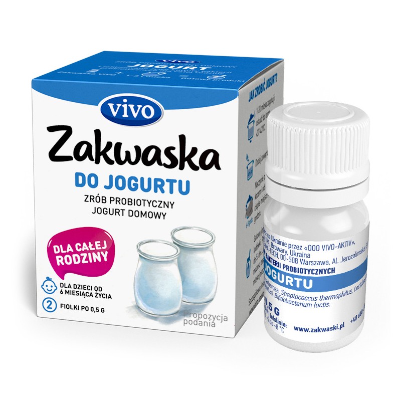 ŻYWE KULTURY BAKTERII DO JOGURTU "ZAKWASKA" BEZGLUTENOWE 1 g (2 FIOLKI) - VIVO