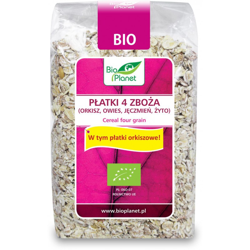 PŁATKI 4 ZBOŻA (ORKISZ, OWIES, JĘCZMIEŃ, ŻYTO) BIO 300 g - BIO PLANET