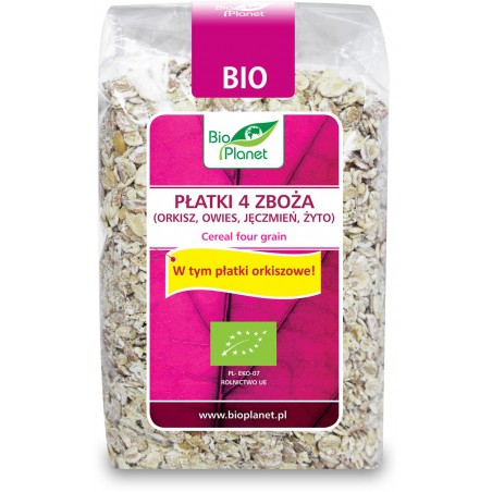 PŁATKI 4 ZBOŻA (ORKISZ, OWIES, JĘCZMIEŃ, ŻYTO) BIO 300 g - BIO PLANET