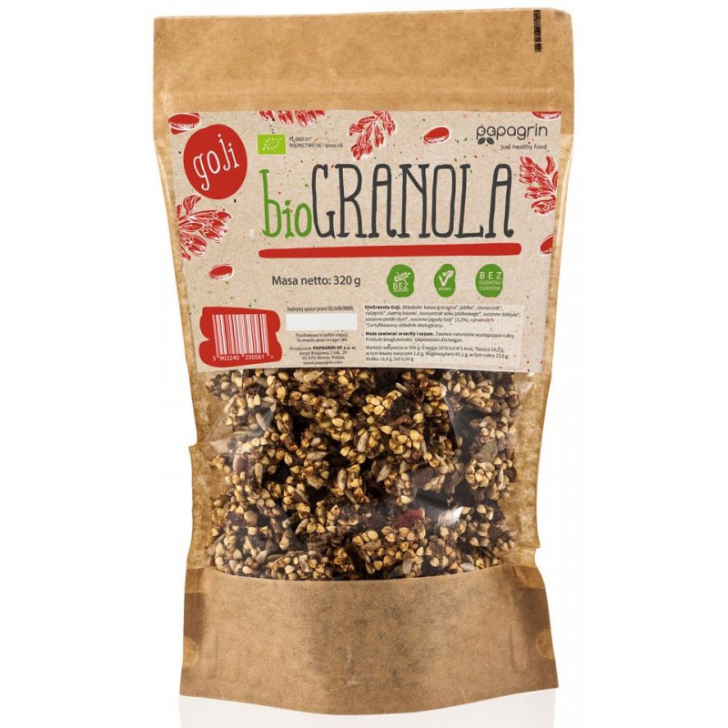 GRANOLA Z GOJI BEZ DODATKU CUKRÓW BEZGLUTENOWA BIO 320 g - PAPAGRIN