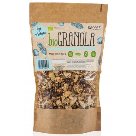 GRANOLA FIGA Z KOKOSEM BEZ DODATKU CUKRÓW BEZGLUTENOWA BIO 320 g - PAPAGRIN