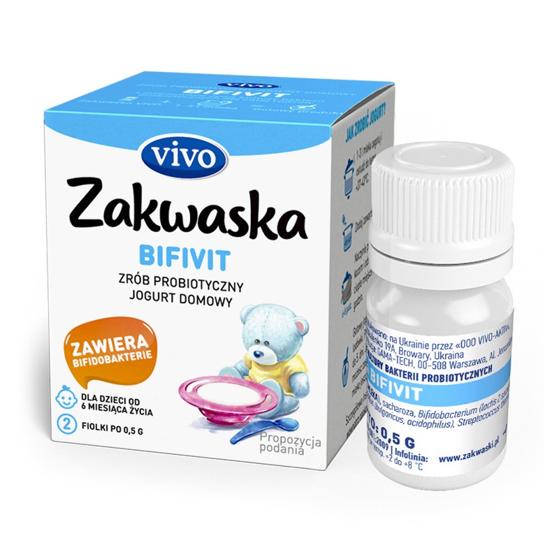 ŻYWE KULTURY BAKTERII DO JOGURTU BIFIVIT "ZAKWASKA" BEZGLUTENOWE 1 g (2 FIOLKI) - VIVO