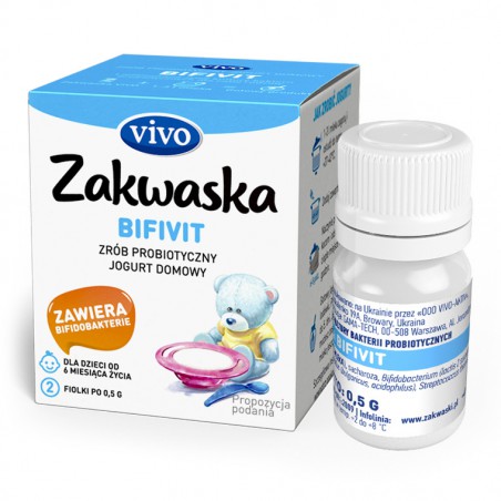 ŻYWE KULTURY BAKTERII DO JOGURTU BIFIVIT "ZAKWASKA" BEZGLUTENOWE 1 g (2 FIOLKI) - VIVO