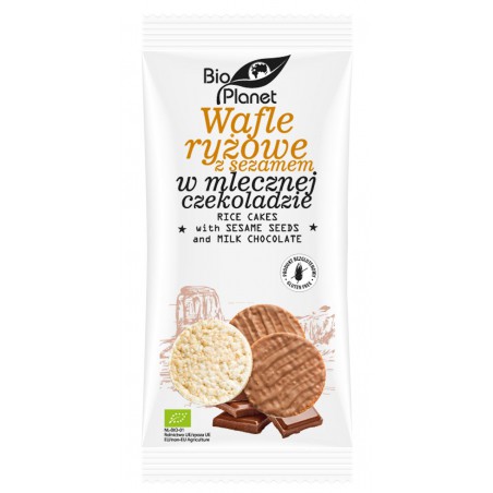 WAFLE RYŻOWE Z SEZAMEM W MLECZNEJ CZEKOLADZIE BEZGLUTENOWE BIO 100 g - BIO PLANET