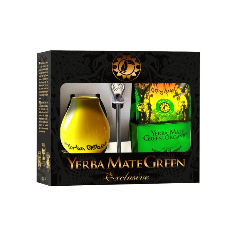 ZESTAW YERBA MATE BIO 400 g, MATERO (LOSOWY WZÓR), BOMBILLA - ORGANIC MATE GREEN