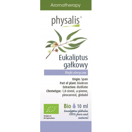 OLEJEK ETERYCZNY EUKALIPTUS GAŁKOWY (EUCALYPTUS GLOBULUS) BIO 10 ml - PHYSALIS