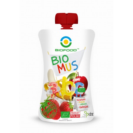 MUS TRUSKAWKOWO - BANANOWO - JABŁKOWY BEZGLUTENOWY BIO 90 g - BIO FOOD