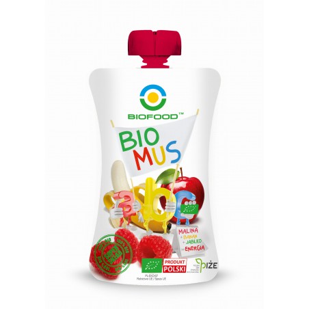 MUS MALINOWO - BANANOWO - JABŁKOWY BEZGLUTENOWY BIO 90 g - BIO FOOD