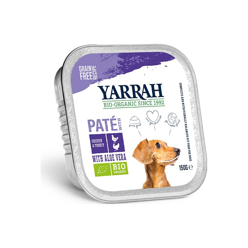 (DLA PSA) PASZTET Z KURCZAKA, WOŁOWINY I INDYKA Z ALOESEM BIO 150 g - YARRAH