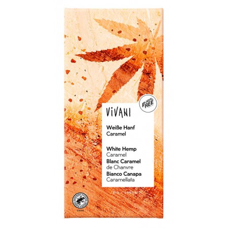 CZEKOLADA BIAŁA Z KARMELIZOWANYMI NASIONAMI KONOPI I WANILIĄ BIO 80 g - VIVANI