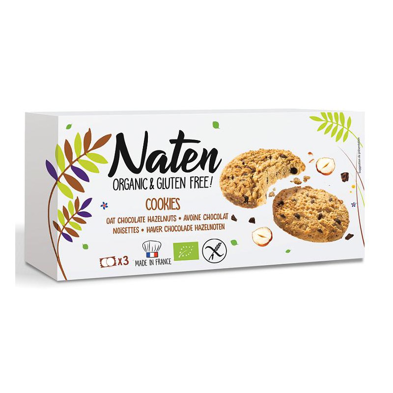 CIASTKA OWSIANE Z CZEKOLADĄ I ORZECHAMI LASKOWYMI BEZGLUTENOWE BIO 120 g - NATEN