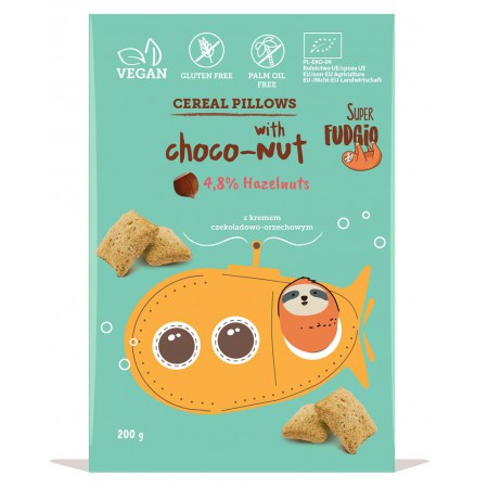 PODUSZKI ZBOŻOWE Z KREMEM CZEKOLADOWO - ORZECHOWYM BEZGLUTENOWE  BIO 200 g - ME GUSTO (SUPER FUDGIO)