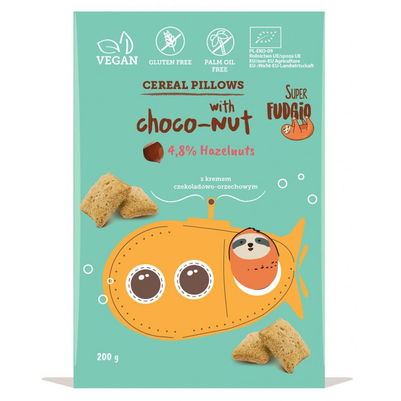 PODUSZKI ZBOŻOWE Z KREMEM CZEKOLADOWO - ORZECHOWYM BEZGLUTENOWE  BIO 200 g - ME GUSTO (SUPER FUDGIO)