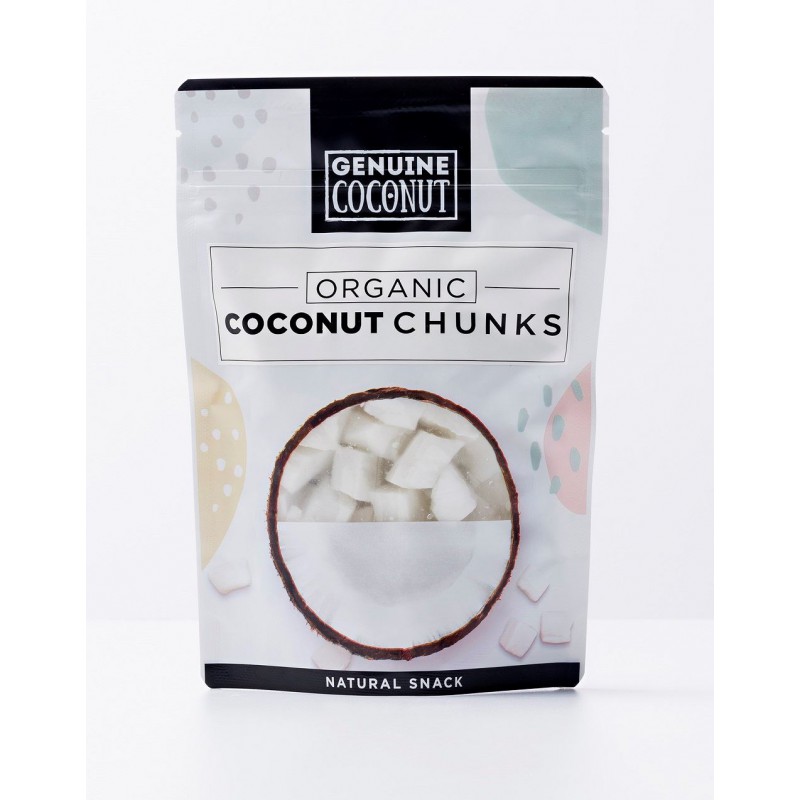 KAWAŁKI KOKOSA ŚWIEŻE BEZGLUTENOWE BIO 100 g - GENUINE COCONUT