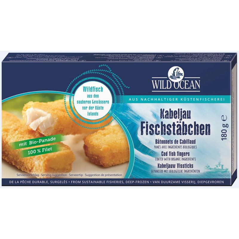 PALUSZKI RYBNE Z DORSZA W BIO PANIERCE PSZENNEJ MROŻONE  180 g - WILD OCEAN