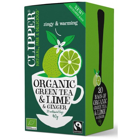 HERBATA ZIELONA Z LIMONKĄ I IMBIREM FAIR TRADE BIO (20 x 2 g) 40 g - CLIPPER