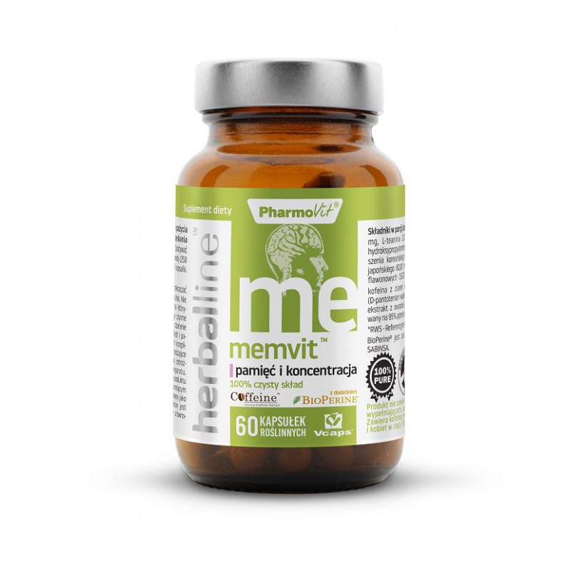 KAPSUŁKI NA PAMIĘĆ I KONCENTRACJĘ (MEMVIT) BEZGLUTENOWE 60 szt. (26,38 g) - PHARMOVIT (HERBALLINE)