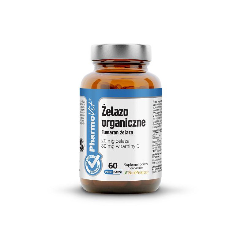 ŻELAZO 60 KAPSUŁEK 22,53 g (20 mg) - PHARMOVIT (CLEAN LABEL)