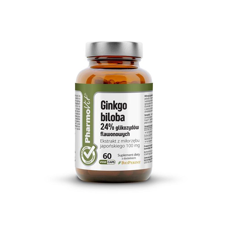 MIŁORZĄB JAPOŃSKI (GINKGO BILOBA) BEZGLUTENOWY 60 KAPSUŁEK 19,98 g - PHARMOVIT (CLEAN LABEL)