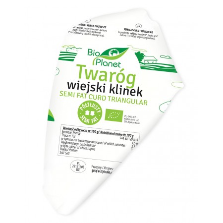 TWARÓG WIEJSKI KLINEK PÓŁTŁUSTY BIO (około 0,25 kg) - BIO PLANET