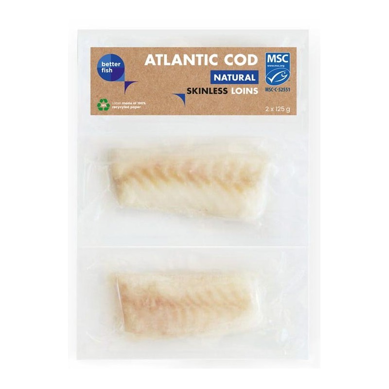 POLĘDWICA Z DORSZA ATLANTYCKIEGO MSC BEZ SKÓRY MROŻONA (2 x 125 g) 250 g - BETTER FISH