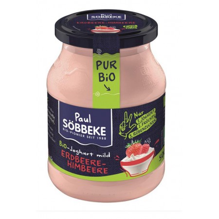 JOGURT KREMOWY TRUSKAWKA - MALINA (3,8% TŁUSZCZU W MLEKU) BIO 500 g (SŁOIK) - SOBBEKE