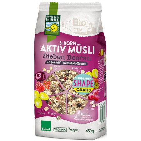 MUSLI 5 ZBOŻ Z OWOCAMI JAGODOWYMI BEZ DODATKU CUKRÓW BIO 450 g - BOHLSENER MUEHLE