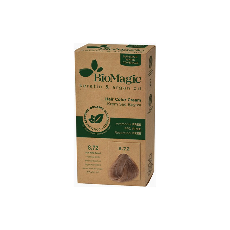 FARBA DO WŁOSÓW JASNY BEŻOWY BLOND (8.72) 250 g - BIOMAGIC