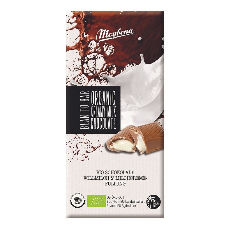 CZEKOLADA MLECZNA Z NADZIENIEM MLECZNYM BIO 100 g - MEYBONA