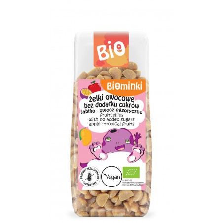 ŻELKI OWOCOWE BEZ DODATKU CUKRÓW JABŁKO - OWOCE EGZOTYCZNE BEZGLUTENOWE BIO 150 g - BIOMINKI