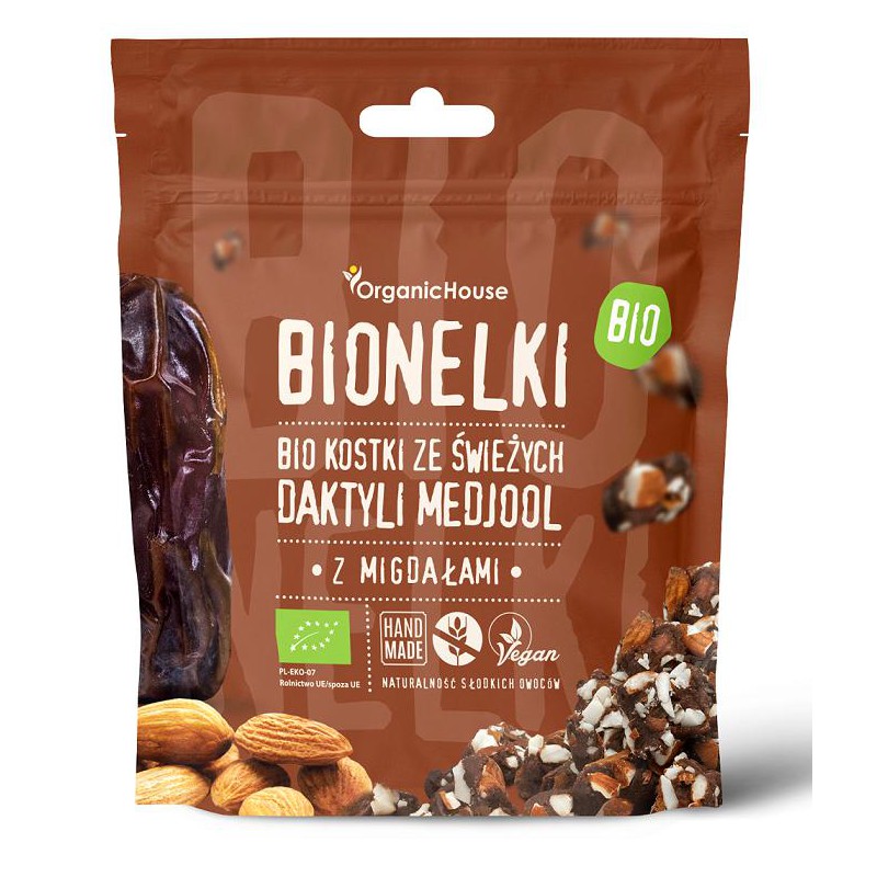 PRALINY DAKTYLOWE Z MIGDAŁAMI BEZGLUTENOWE BIO 50 g - ORGANIC HOUSE (BIONELKI)