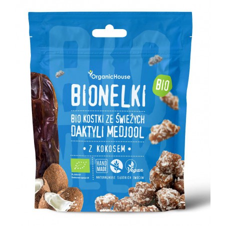 PRALINY DAKTYLOWE Z WIÓRKAMI KOKOSOWYMI BEZGLUTENOWE BIO 50 g - ORGANIC HOUSE (BIONELKI)