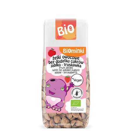 ŻELKI OWOCOWE BEZ DODATKU CUKRÓW JABŁKO - TRUSKAWKA BEZGLUTENOWE BIO 75 g - BIOMINKI