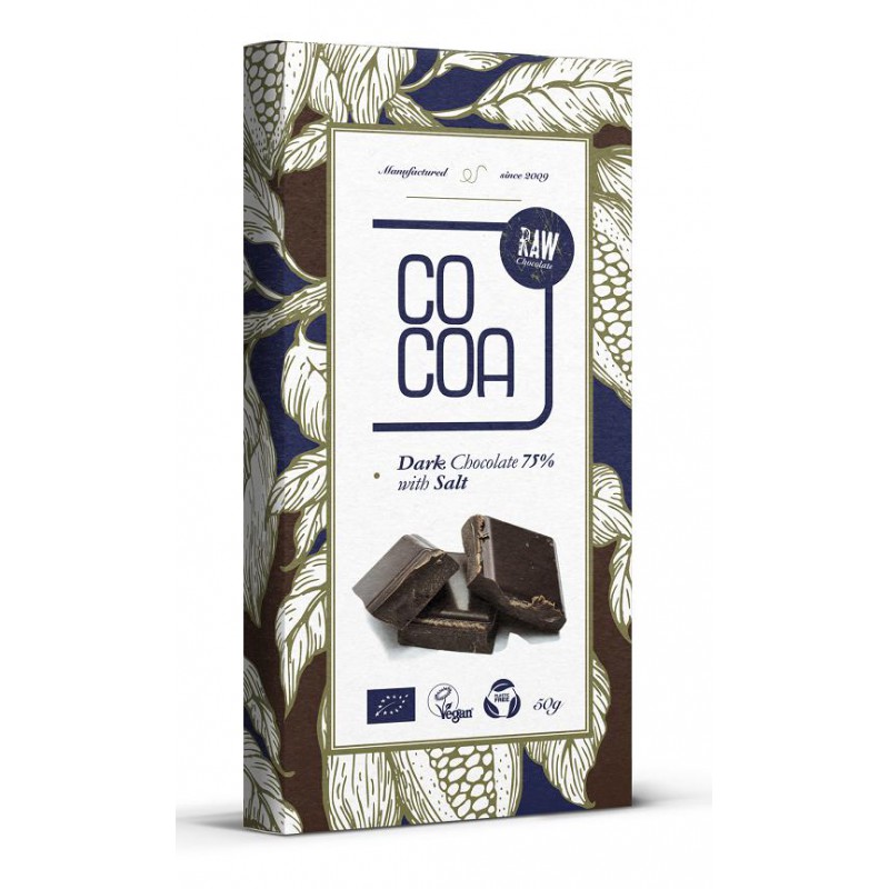 CZEKOLADA CIEMNA 75 % Z SOLĄ BIO 50 g - COCOA