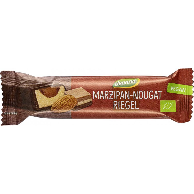 BATON MARCEPANOWY Z NADZIENIEM NUGATOWYM W POLEWIE Z CIEMNEJ CZEKOLADY BIO 40 g - DENNREE