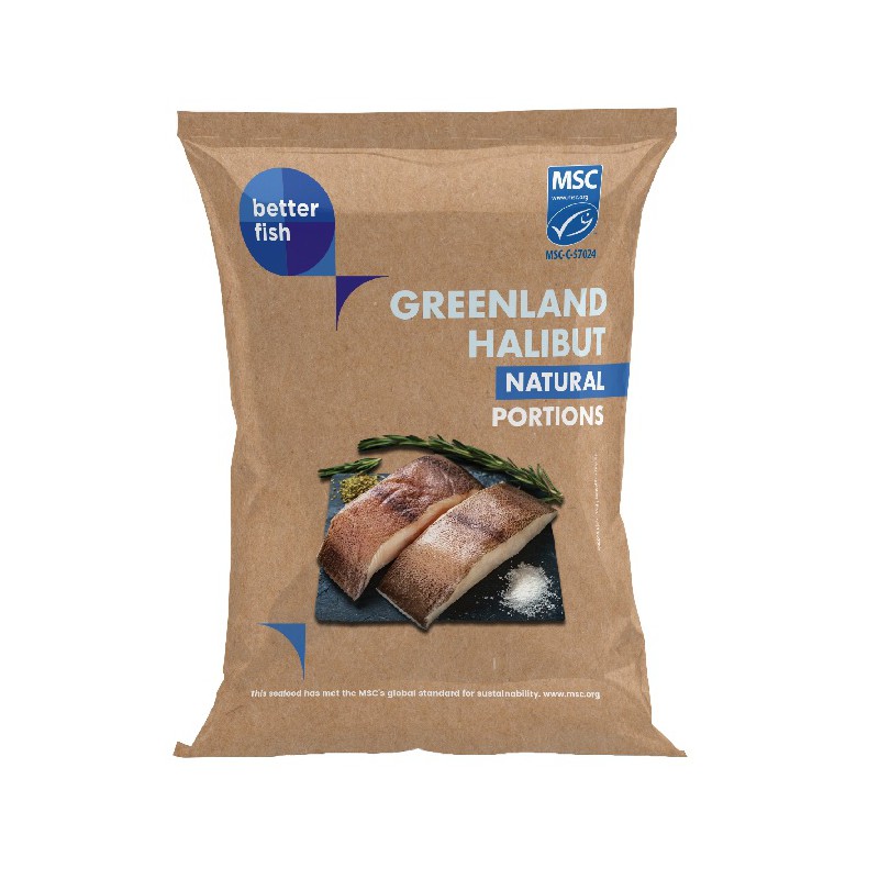HALIBUT NIEBIESKI MSC ZE SKÓRĄ MROŻONY PORCJE 450 g - BETTER FISH