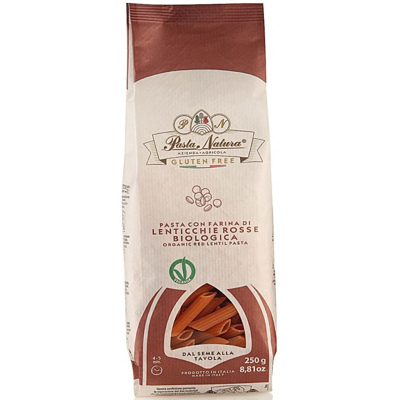 MAKARON (Z SOCZEWICY CZERWONEJ) PENNE BEZGLUTENOWY BIO 250 g - PASTA NATURA